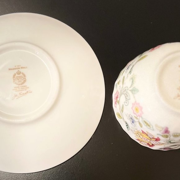 Haddon Hall B1451 Green Trim by Minton - Demitasse Saucers and a Flat Cup - Picture 11 of 13